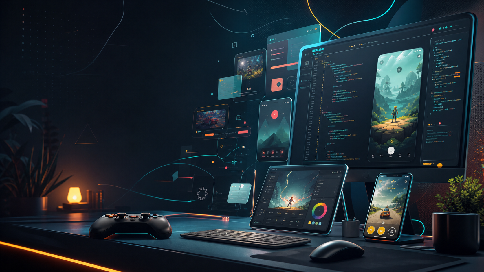 Abstract mobile apps and games development workspace
